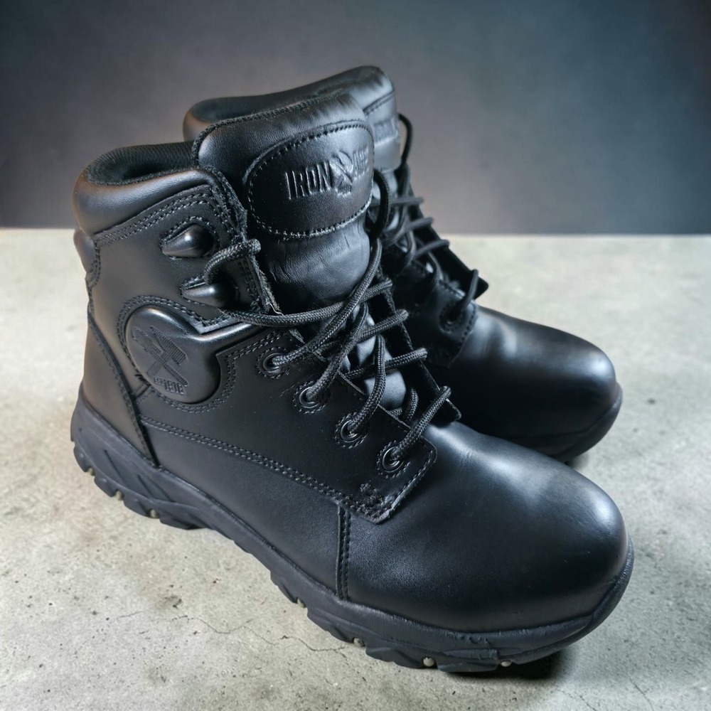 Iron Age Ground Finish Work Boots Mens Size 8 W #IA5150 Triple Black Steel Toe